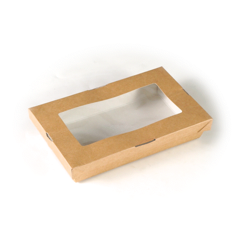 Cafe Vision 34 oz Rectangle Kraft Paper Large Take Out Container - 8 1/2" x 5 1/4" x 1 1/2" - 25 count box