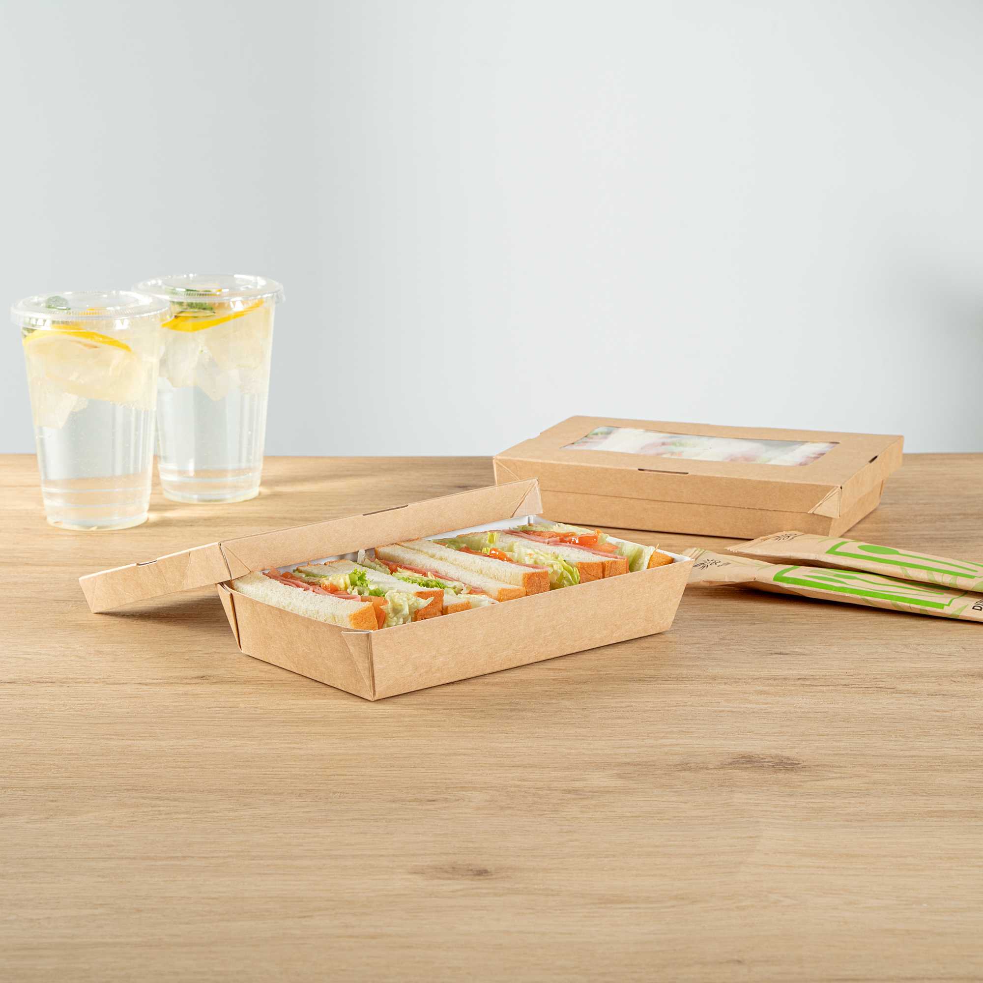 Cafe Vision 34 oz Rectangle Kraft Paper Large Take Out Container - 8 1/2" x 5 1/4" x 1 1/2" - 25 count box
