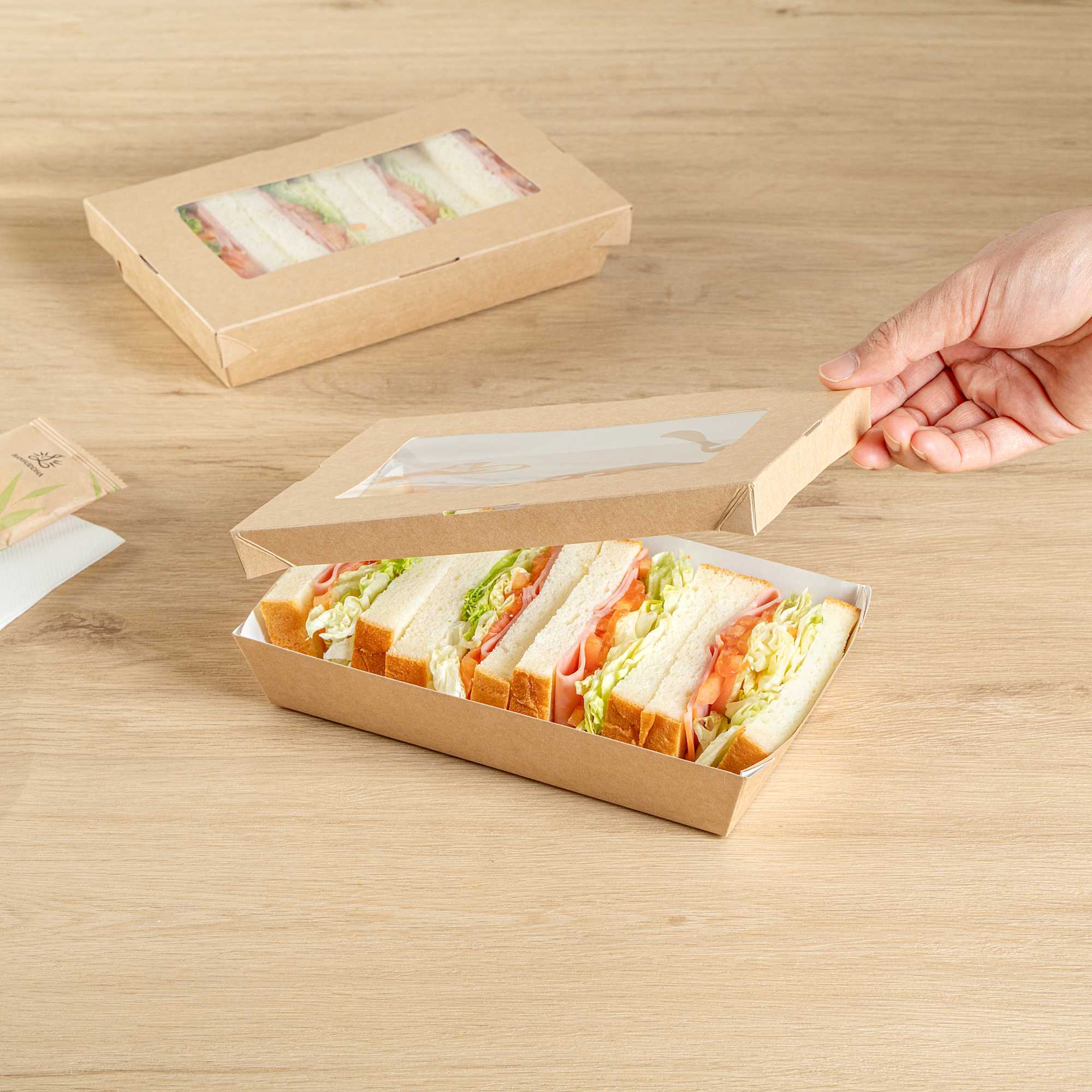 Cafe Vision 34 oz Rectangle Kraft Paper Large Take Out Container - 8 1/2" x 5 1/4" x 1 1/2" - 25 count box