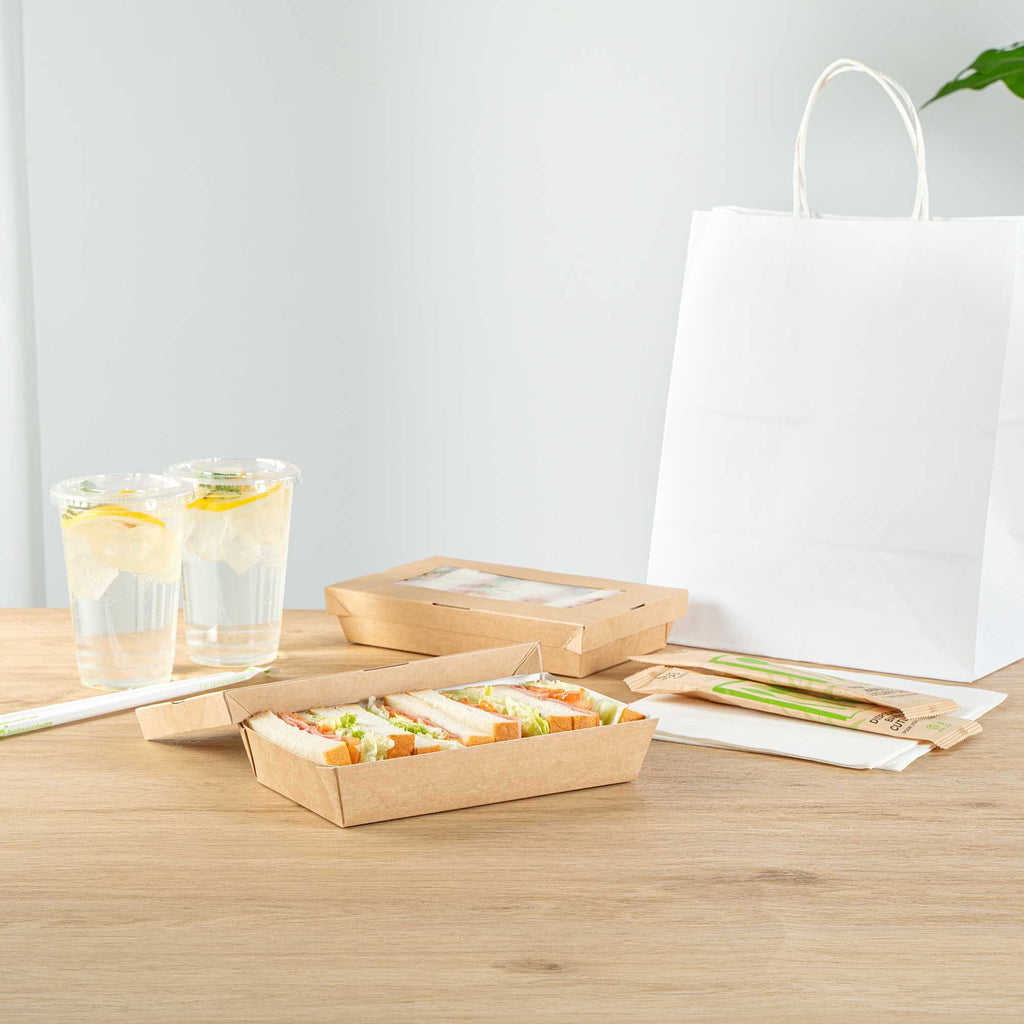 Cafe Vision 34 oz Rectangle Kraft Paper Large Take Out Container - 8 1/2" x 5 1/4" x 1 1/2" - 200 count box