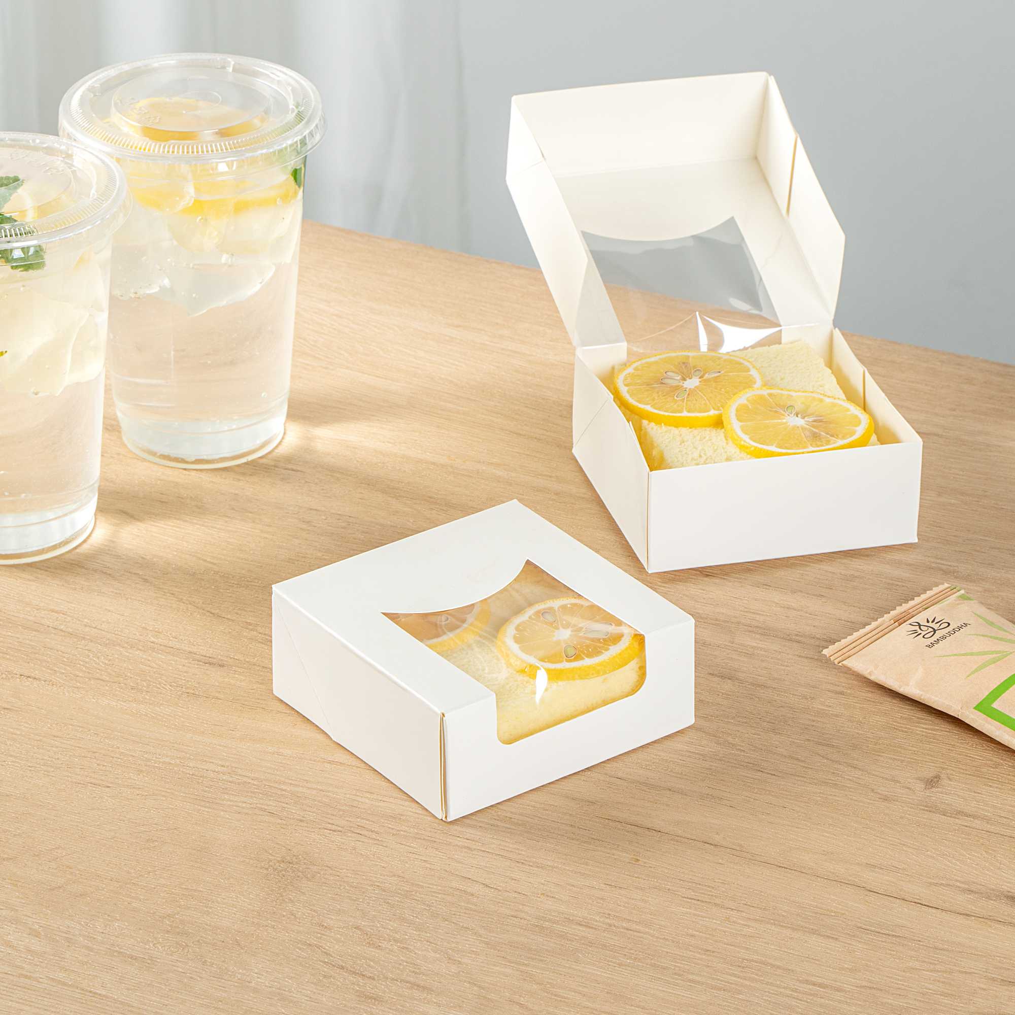 Cafe Vision 11 oz Square White Paper Small Take Out Container - 4" x 4" x 1 1/2" - 25 count box