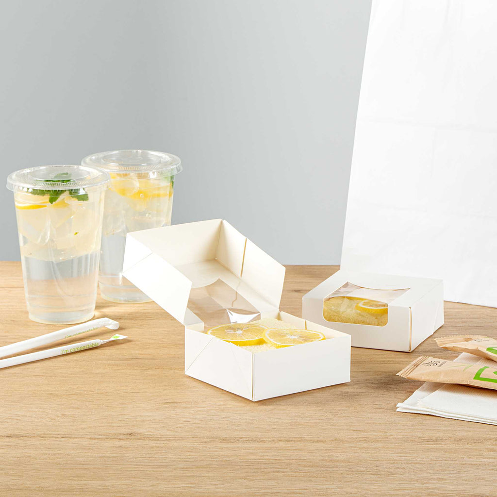 Cafe Vision 11 oz Square White Paper Small Take Out Container - 4" x 4" x 1 1/2" - 200 count box