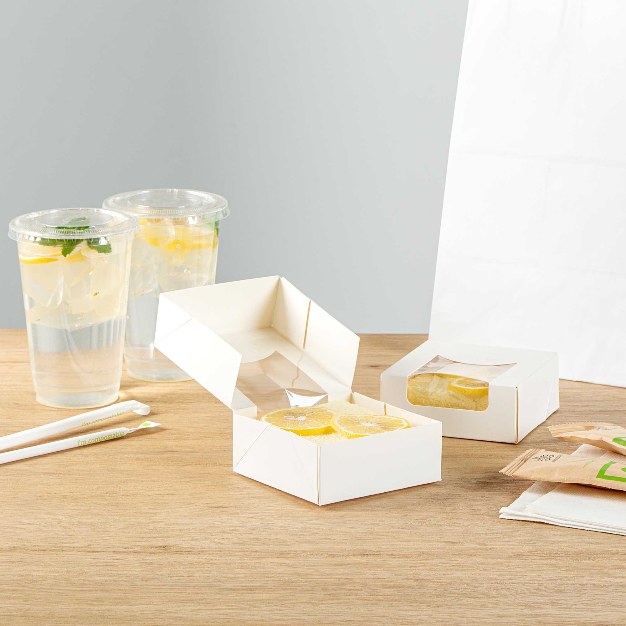 Cafe Vision 11 oz Square White Paper Small Take Out Container - 4" x 4" x 1 1/2" - 200 count box