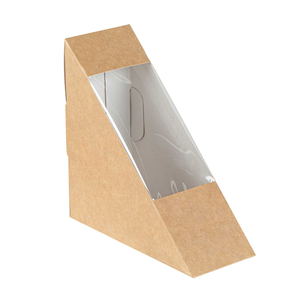 Cafe Vision Triangle Kraft Paper Small Sandwich Box - 4 3/4" x 4 3/4" x 2" - 25 count box