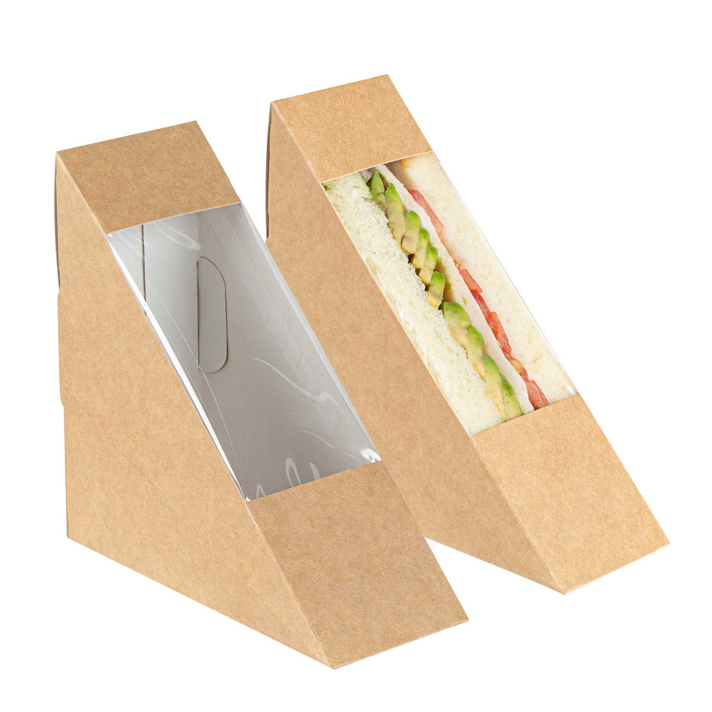 Cafe Vision Triangle Kraft Paper Small Sandwich Box - 4 3/4" x 4 3/4" x 2" - 25 count box