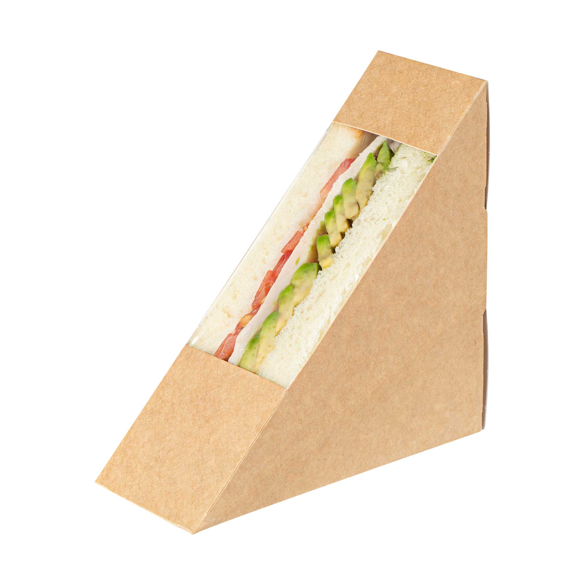 Cafe Vision Triangle Kraft Paper Small Sandwich Box - 4 3/4" x 4 3/4" x 2" - 25 count box
