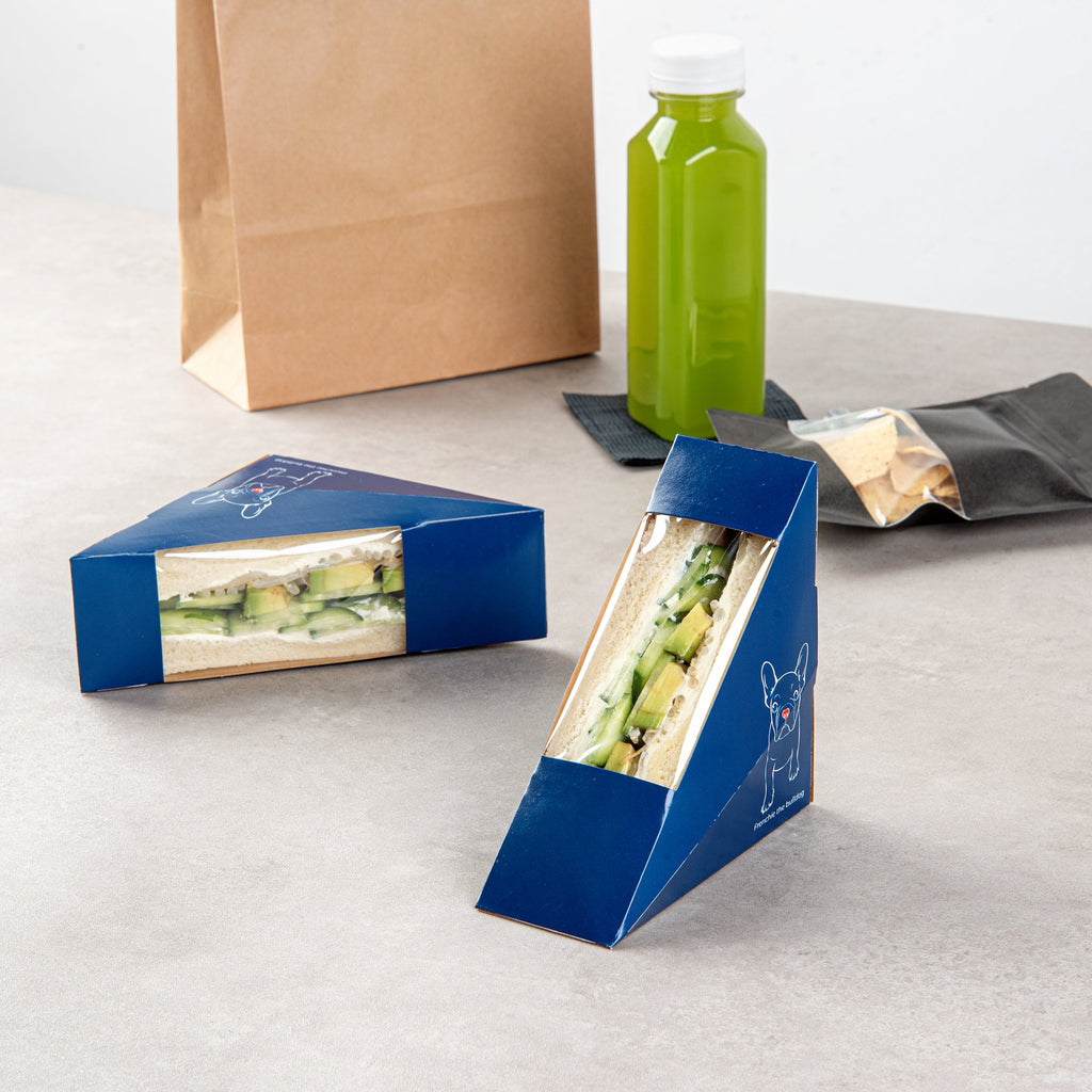 Cafe Vision Triangle Frenchie Paper Small Sandwich Box - 4 3/4" x 4 3/4" x 2" - 25 count box