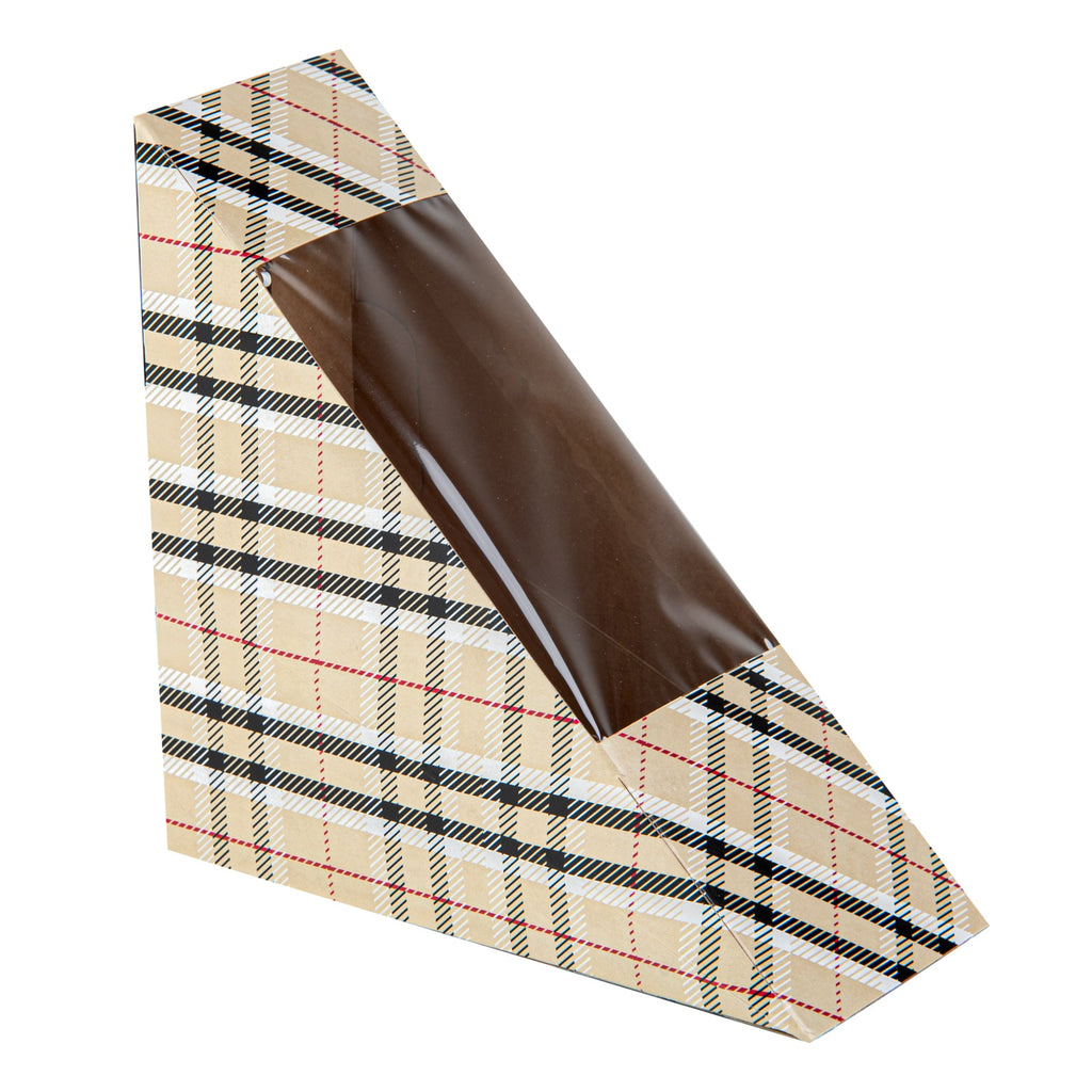 Cafe Vision Triangle Plaid Paper Small Sandwich Box - 4 3/4" x 4 3/4" x 2" - 25 count box