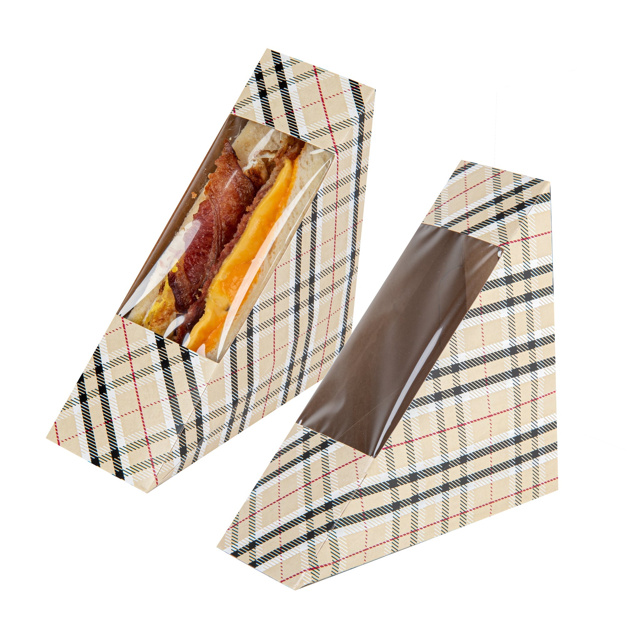 Cafe Vision Triangle Plaid Paper Small Sandwich Box - 4 3/4" x 4 3/4" x 2" - 25 count box