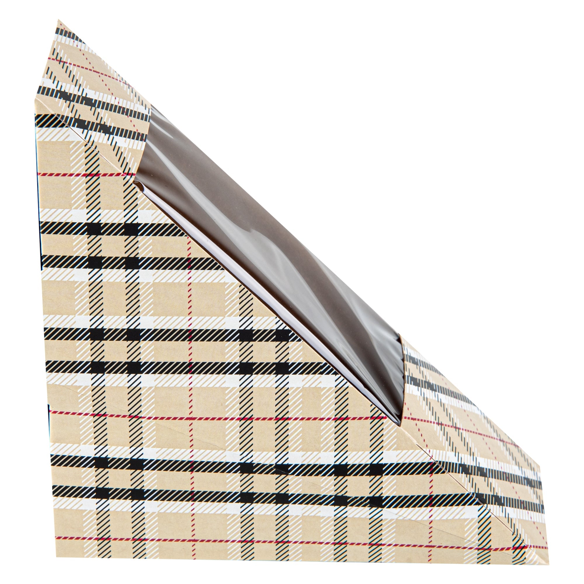 Cafe Vision Triangle Plaid Paper Small Sandwich Box - 4 3/4" x 4 3/4" x 2" - 25 count box
