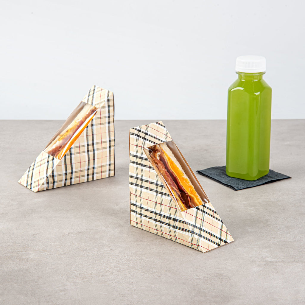Cafe Vision Triangle Plaid Paper Small Sandwich Box - 4 3/4" x 4 3/4" x 2" - 25 count box