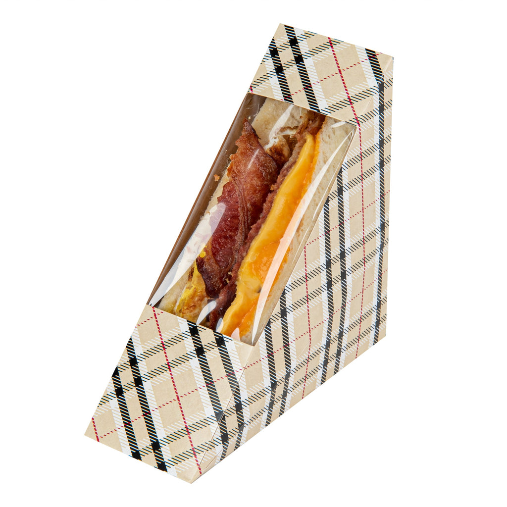 Cafe Vision Triangle Plaid Paper Small Sandwich Box - 4 3/4" x 4 3/4" x 2" - 200 count box