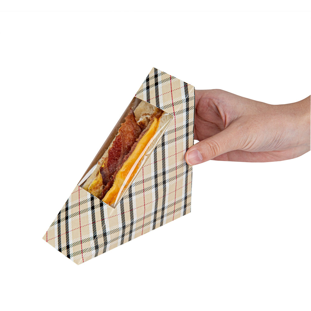 Cafe Vision Triangle Plaid Paper Small Sandwich Box - 4 3/4" x 4 3/4" x 2" - 200 count box