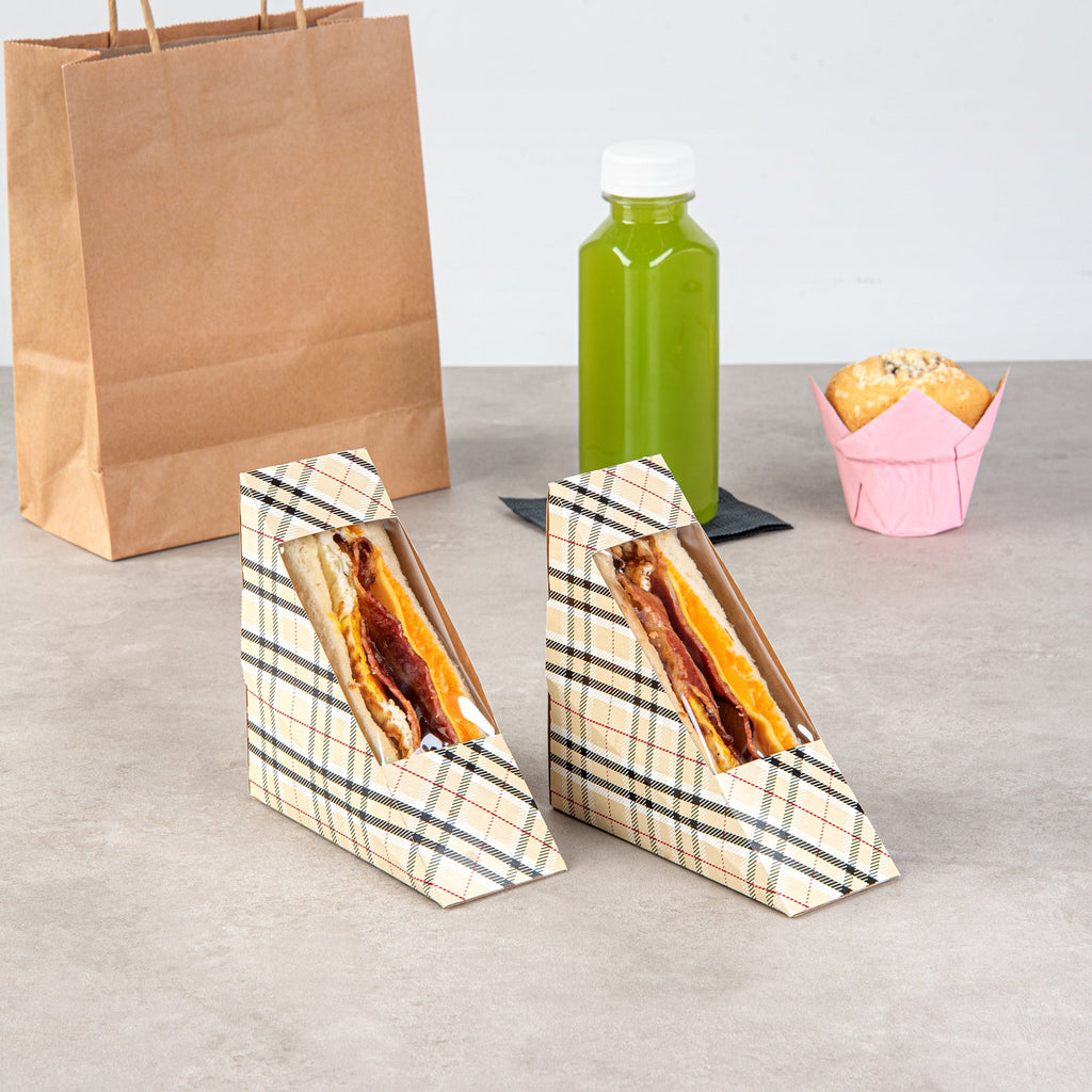 Cafe Vision Triangle Plaid Paper Small Sandwich Box - 4 3/4" x 4 3/4" x 2" - 200 count box