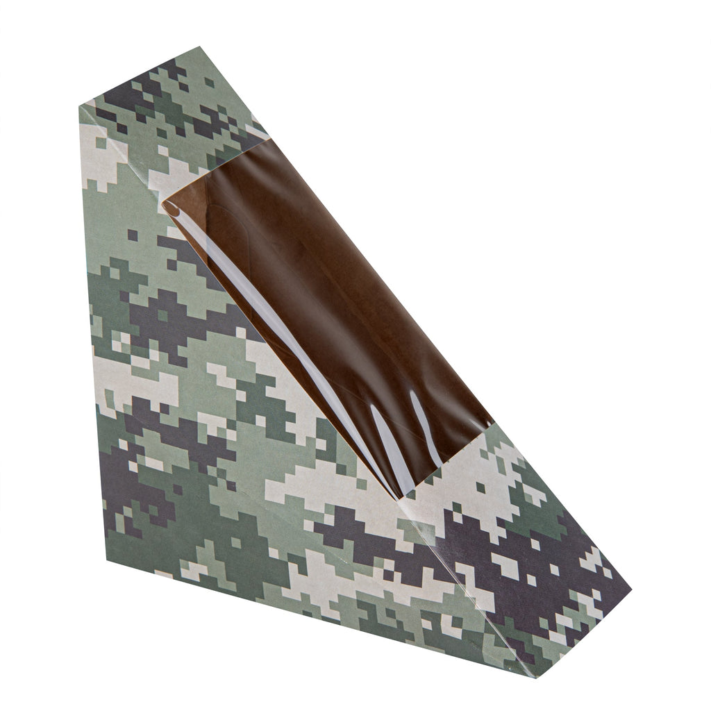 Cafe Vision Triangle Camouflage Paper Small Sandwich Box - 4 3/4" x 4 3/4" x 2" - 200 count box