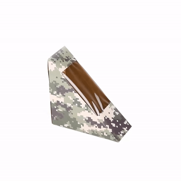 Cafe Vision Triangle Camouflage Paper Small Sandwich Box - 4 3/4" x 4 3/4" x 2" - 25 count box