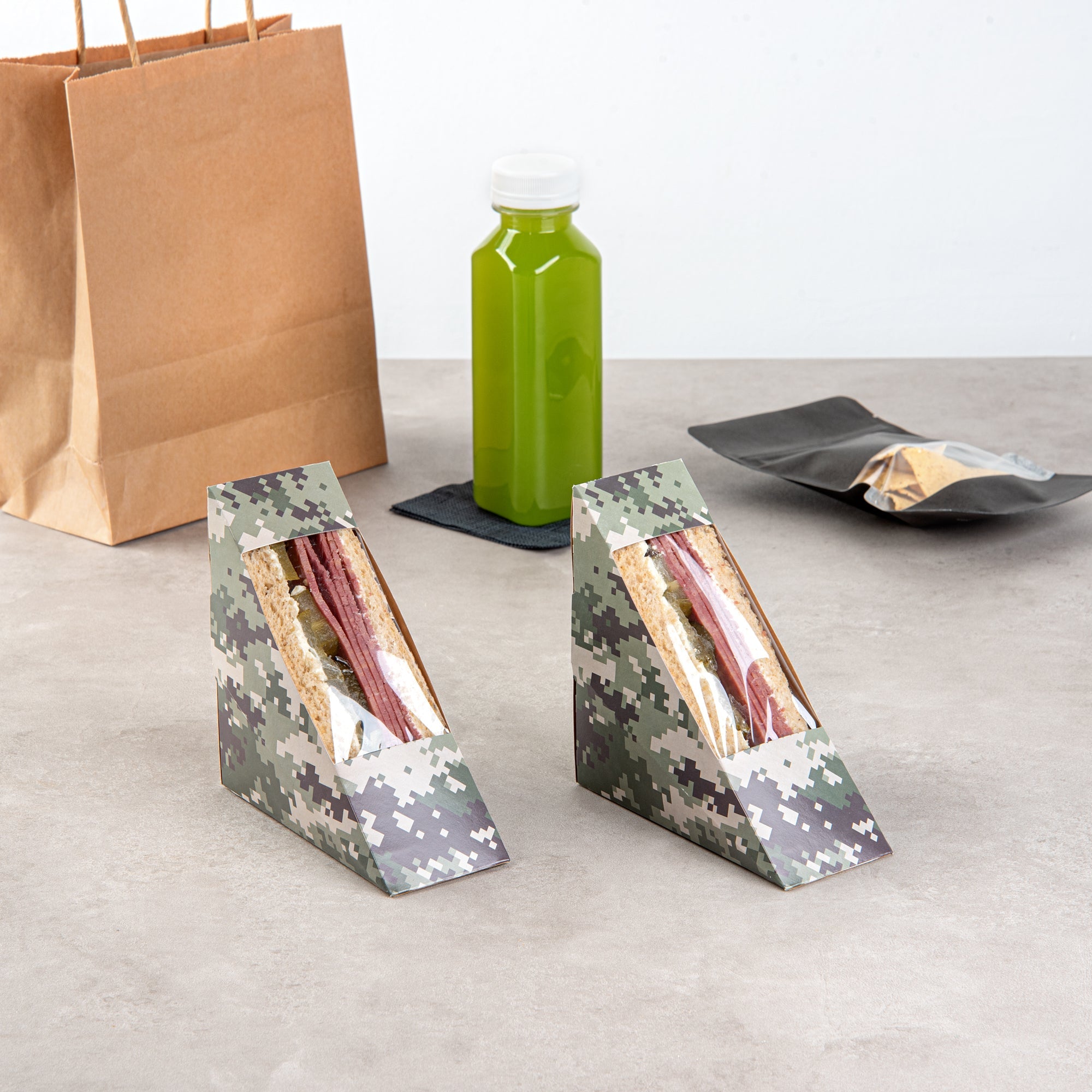 Cafe Vision Triangle Camouflage Paper Small Sandwich Box - 4 3/4" x 4 3/4" x 2" - 200 count box