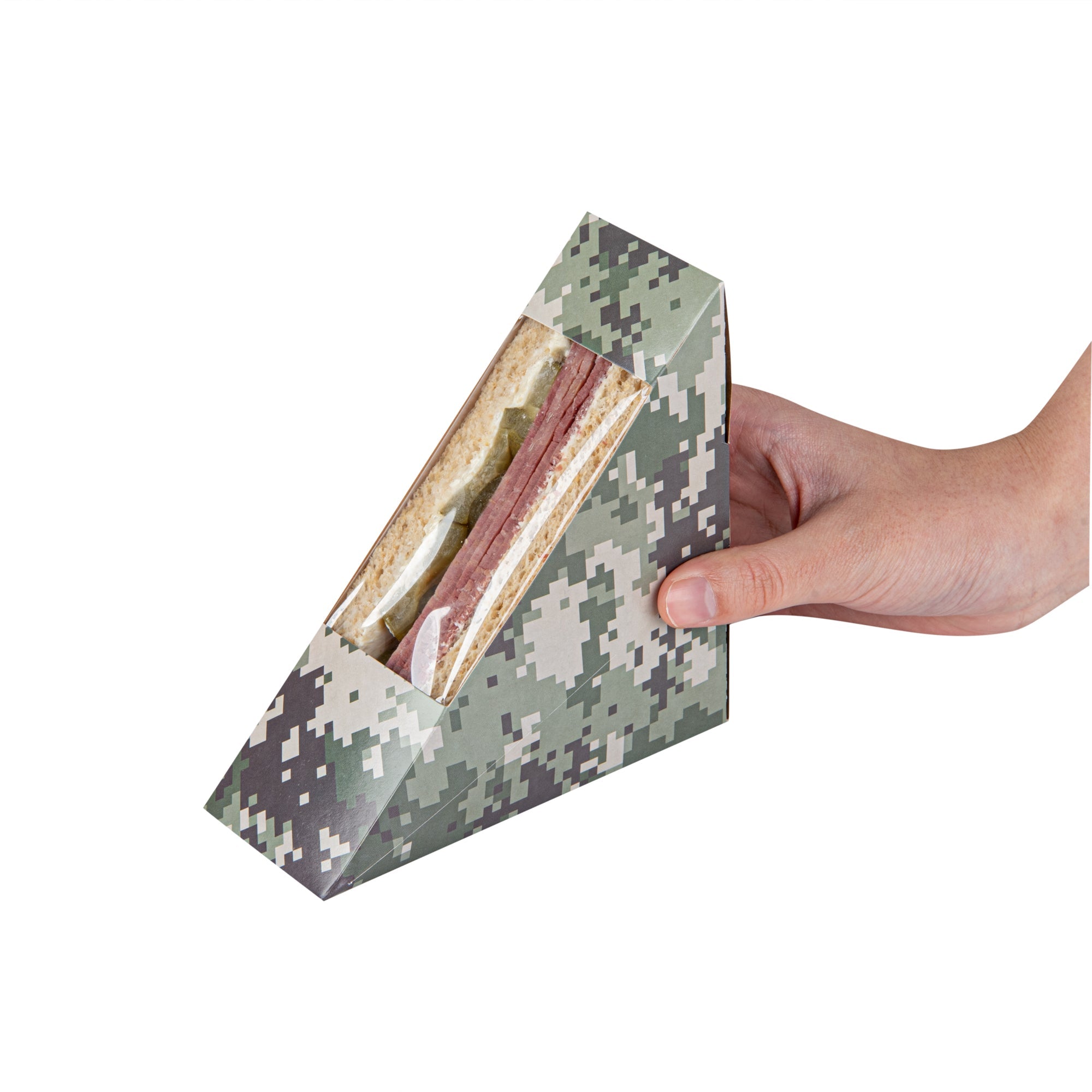 Cafe Vision Triangle Camouflage Paper Small Sandwich Box - 4 3/4" x 4 3/4" x 2" - 200 count box