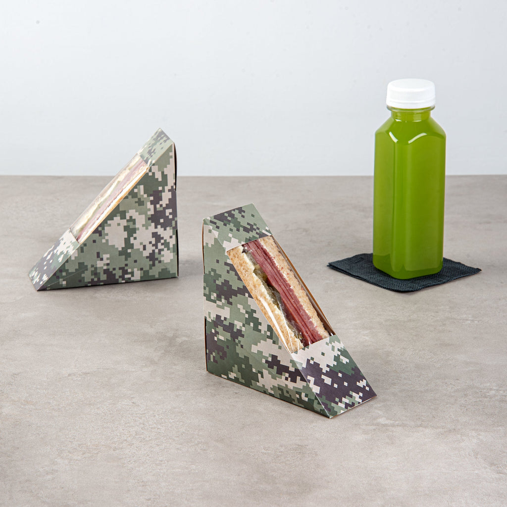 Cafe Vision Triangle Camouflage Paper Small Sandwich Box - 4 3/4" x 4 3/4" x 2" - 200 count box