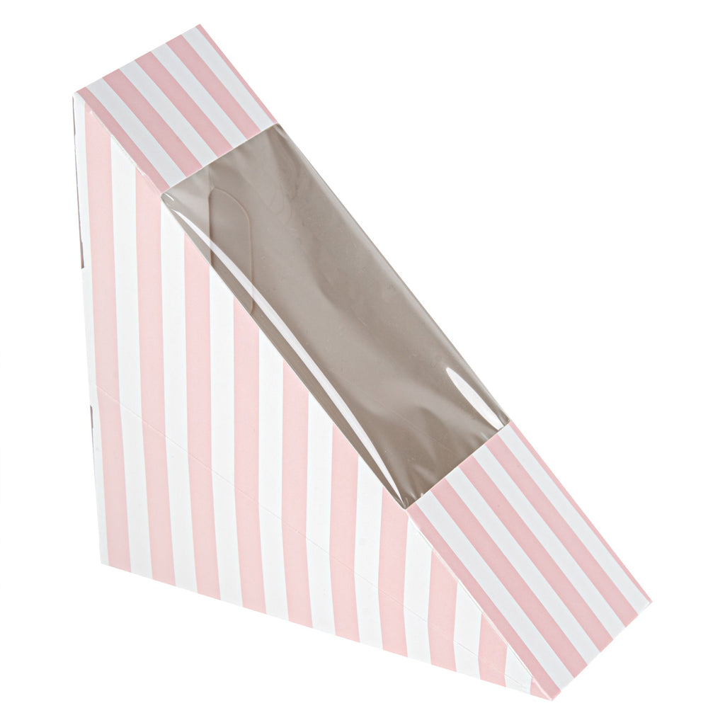 Cafe Vision Triangle Pink and White Stripe Paper Small Sandwich Box - 4 3/4" x 4 3/4" x 2" - 25 count box