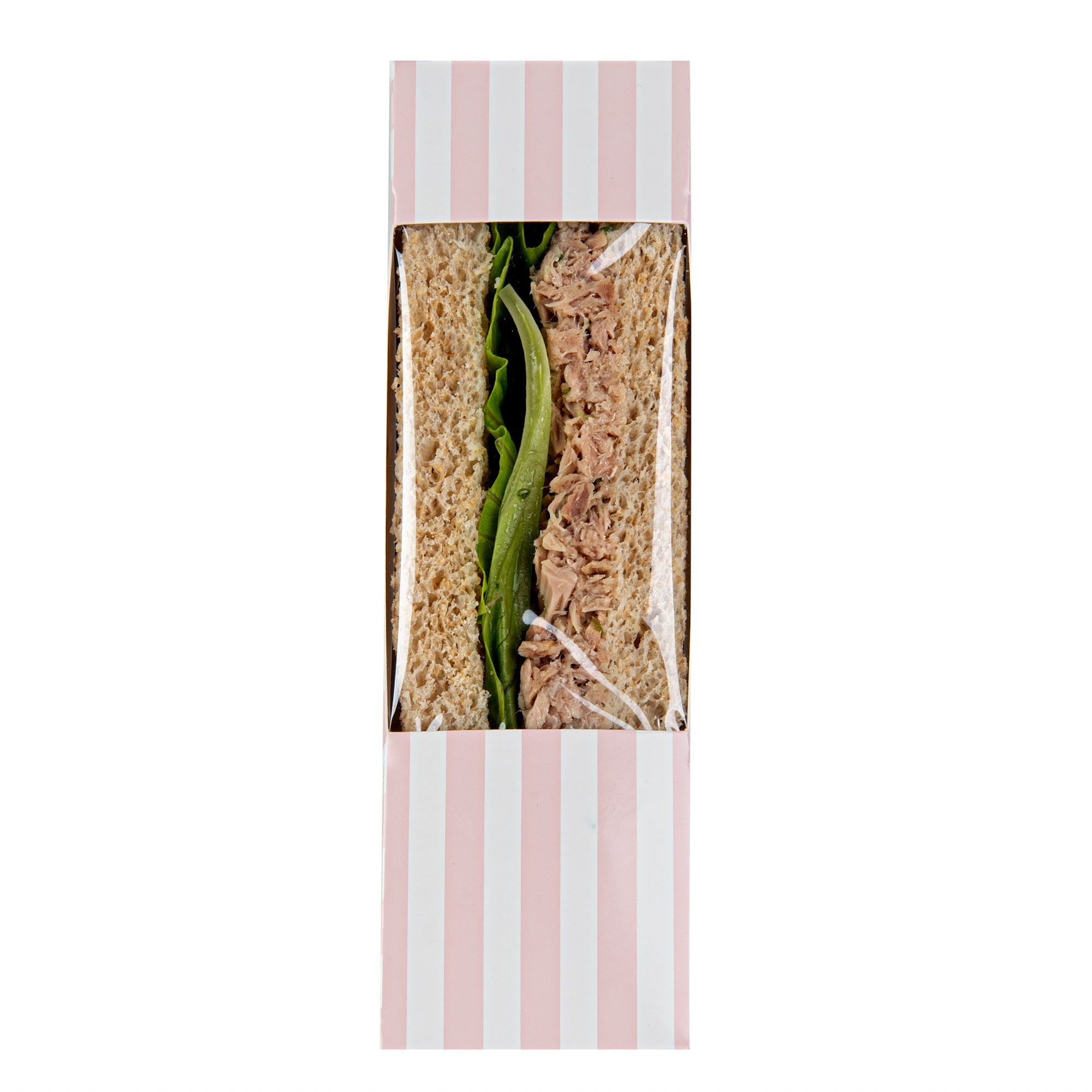 Cafe Vision Triangle Pink and White Stripe Paper Small Sandwich Box - 4 3/4" x 4 3/4" x 2" - 200 count box