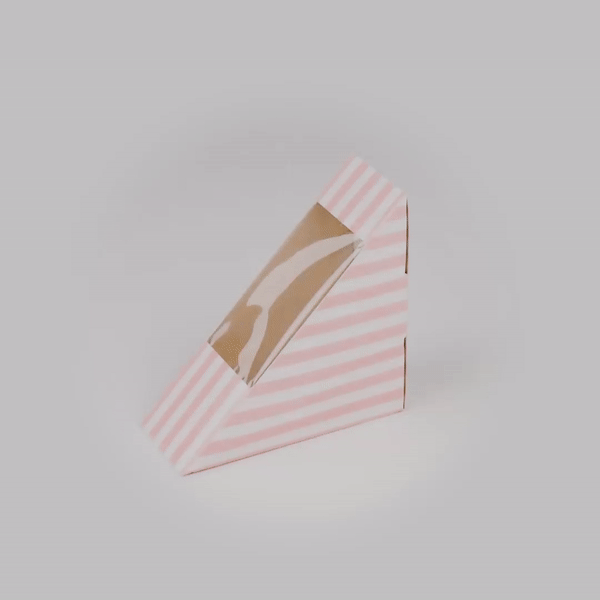 Cafe Vision Triangle Pink and White Stripe Paper Small Sandwich Box - 4 3/4" x 4 3/4" x 2" - 200 count box