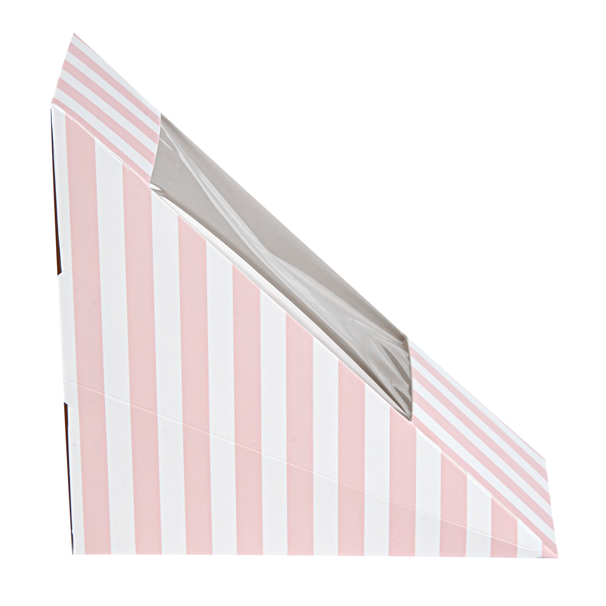Cafe Vision Triangle Pink and White Stripe Paper Small Sandwich Box - 4 3/4" x 4 3/4" x 2" - 200 count box