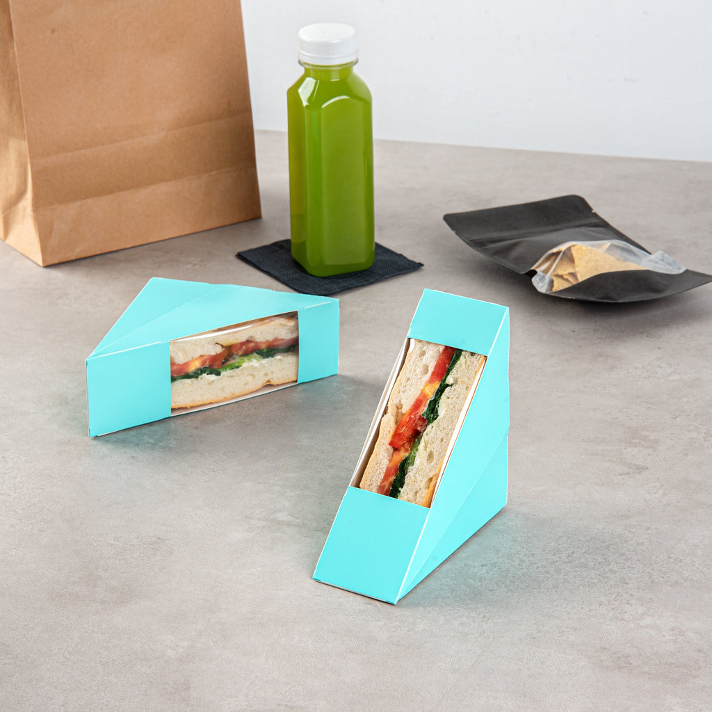 Cafe Vision Triangle Turquoise Paper Small Sandwich Box - 4 3/4" x 4 3/4" x 2" - 200 count box
