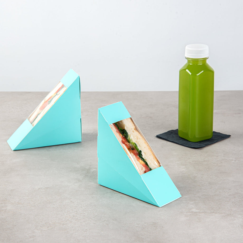 Cafe Vision Triangle Turquoise Paper Small Sandwich Box - 4 3/4" x 4 3/4" x 2" - 200 count box