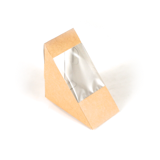 Cafe Vision Triangle Kraft Paper Medium Sandwich Box - 4 3/4" x 4 3/4" x 2 3/4" - 200 count box