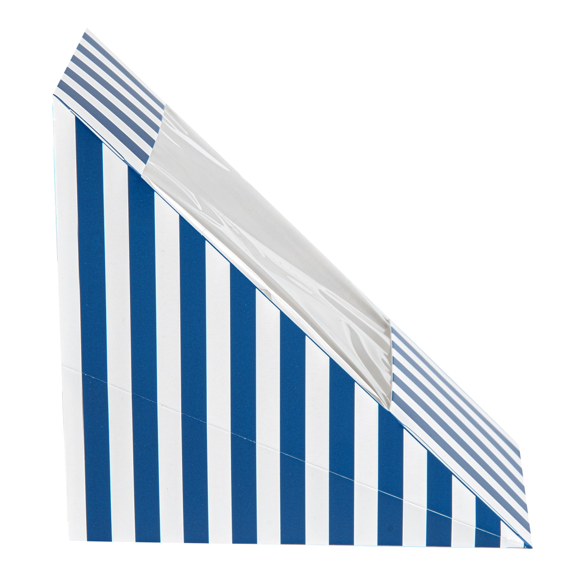 Cafe Vision Triangle Blue and White Stripe Paper Medium Sandwich Box - 4 3/4" x 4 3/4" x 2 3/4" - 200 count box