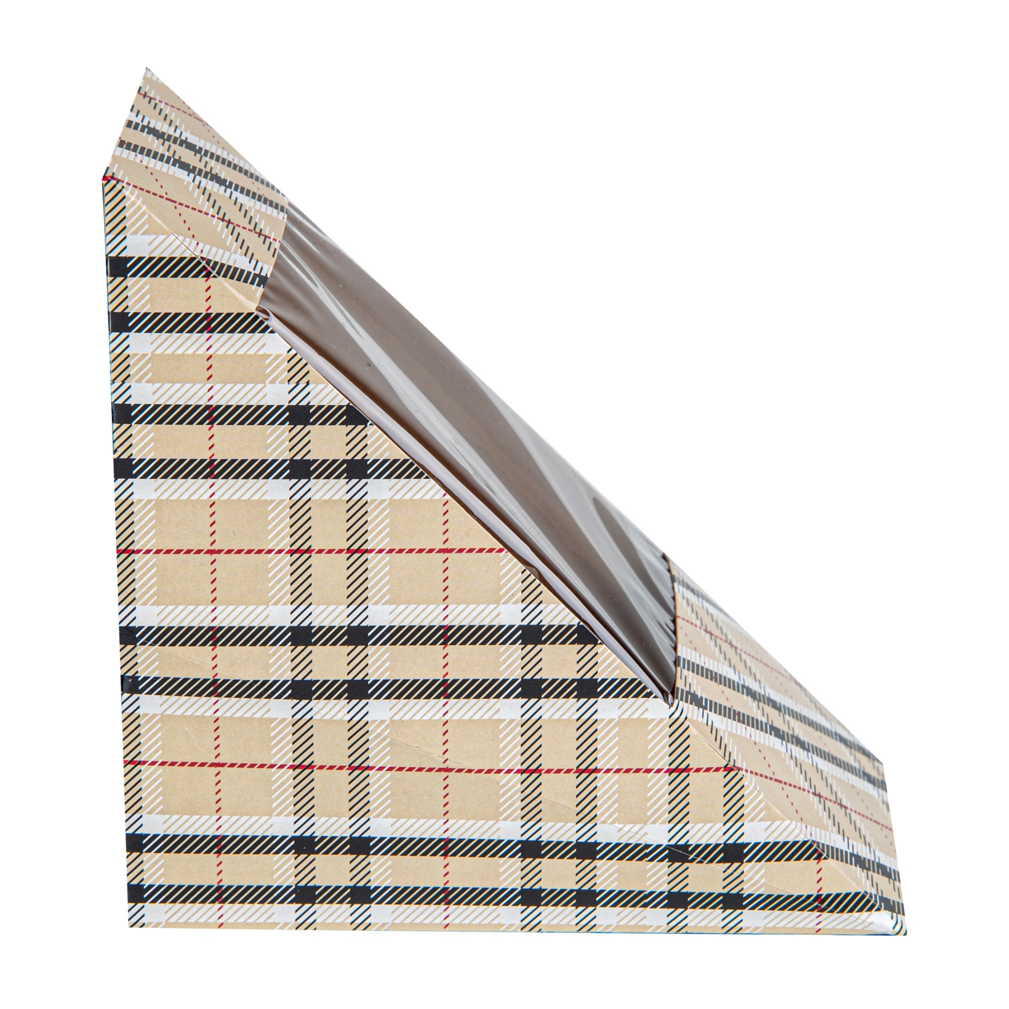 Cafe Vision Triangle Plaid Paper Medium Sandwich Box - 4 3/4" x 4 3/4" x 2 3/4" - 25 count box