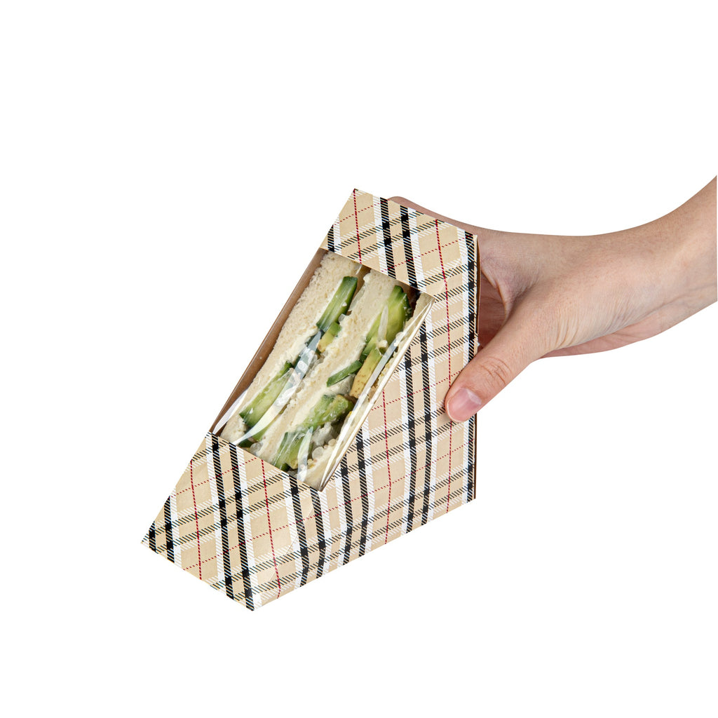 Cafe Vision Triangle Plaid Paper Medium Sandwich Box - 4 3/4" x 4 3/4" x 2 3/4" - 200 count box