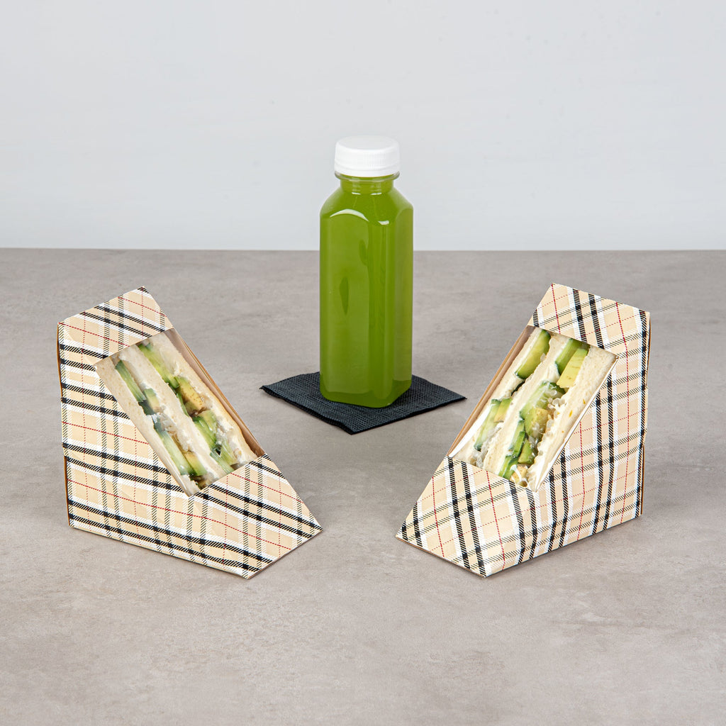 Cafe Vision Triangle Plaid Paper Medium Sandwich Box - 4 3/4" x 4 3/4" x 2 3/4" - 200 count box