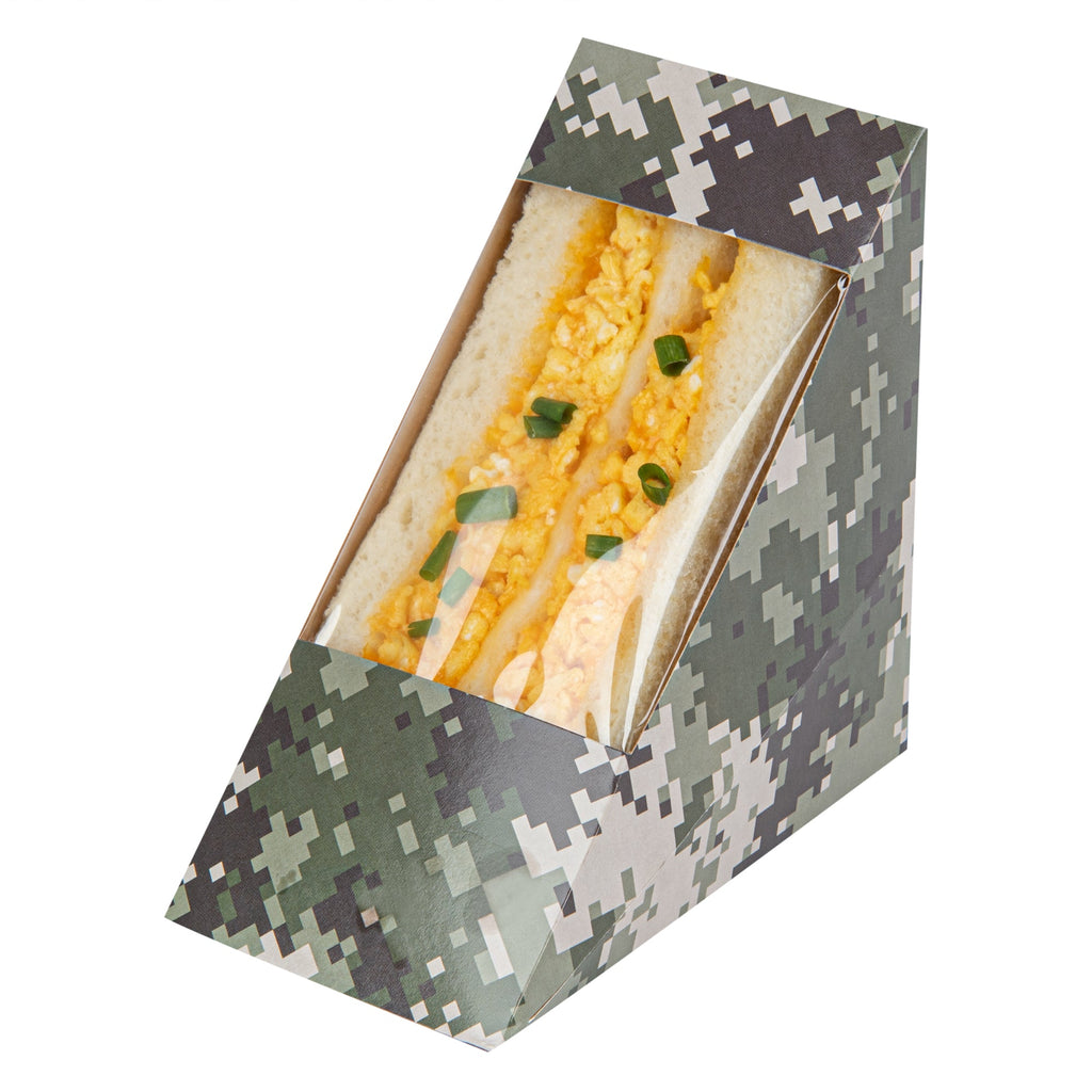 Cafe Vision Triangle Camouflage Paper Medium Sandwich Box - 4 3/4" x 4 3/4" x 2 3/4" - 25 count box