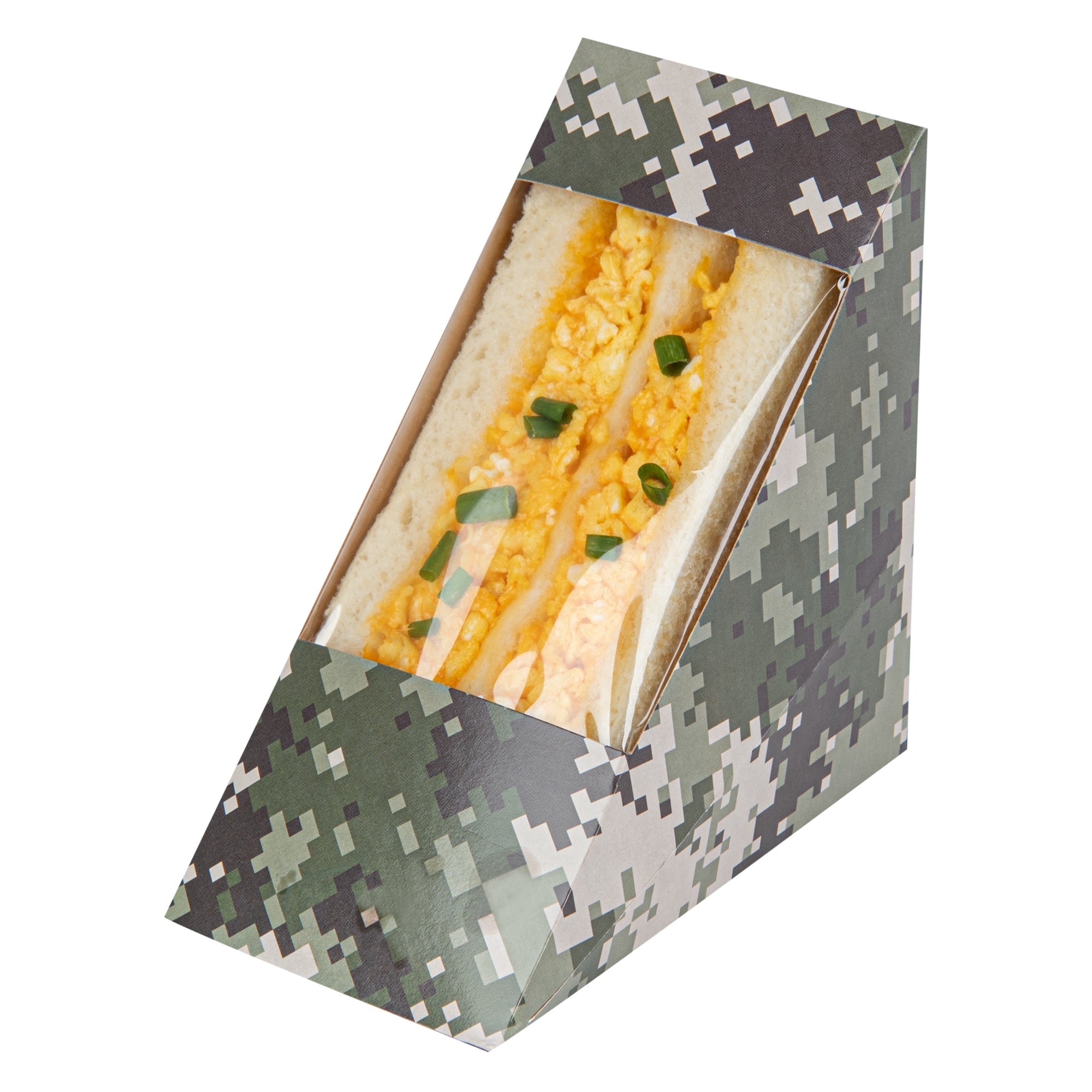 Cafe Vision Triangle Camouflage Paper Medium Sandwich Box - 4 3/4" x 4 3/4" x 2 3/4" - 25 count box