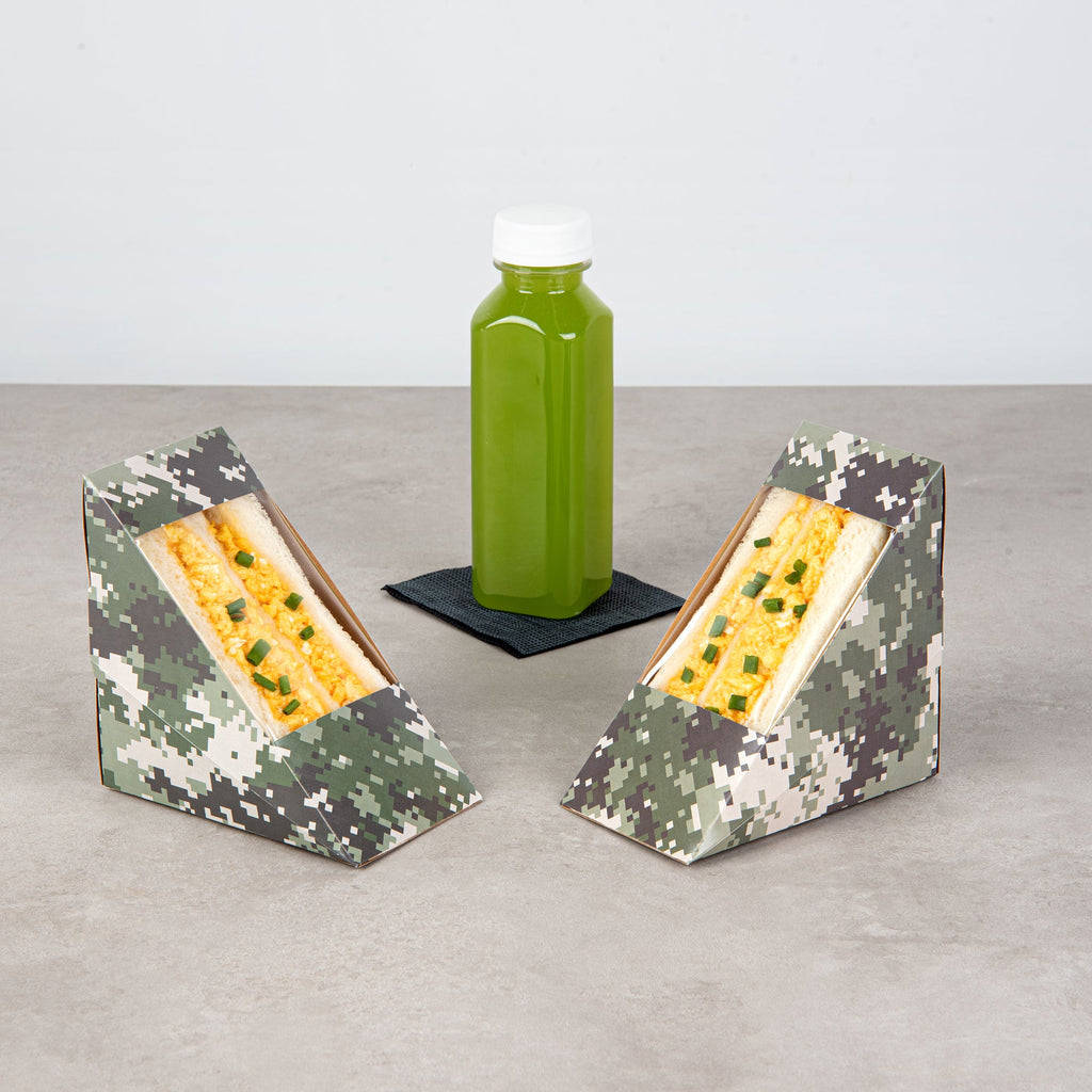 Cafe Vision Triangle Camouflage Paper Medium Sandwich Box - 4 3/4" x 4 3/4" x 2 3/4" - 200 count box
