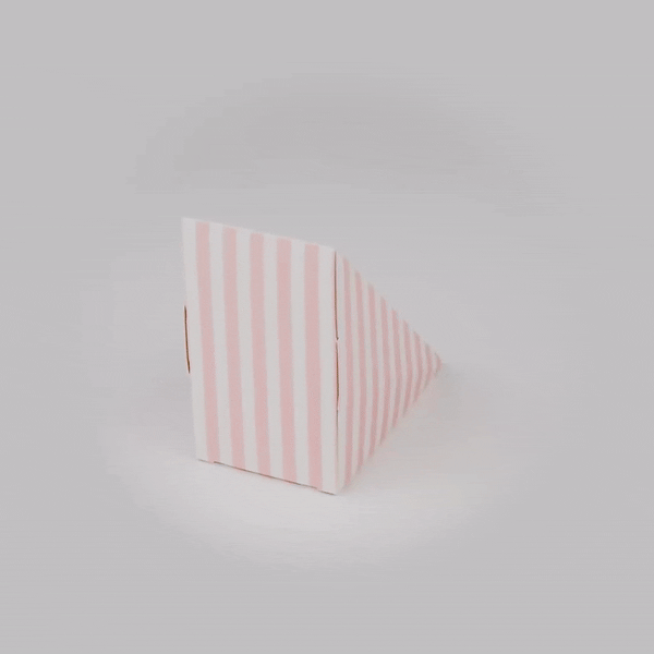 Cafe Vision Triangle Pink and White Stripe Paper Medium Sandwich Box - 4 3/4" x 4 3/4" x 2 3/4" - 25 count box