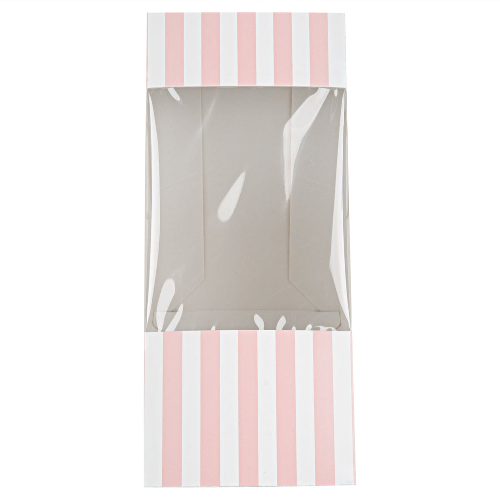 Cafe Vision Triangle Pink and White Stripe Paper Medium Sandwich Box - 4 3/4" x 4 3/4" x 2 3/4" - 200 count box