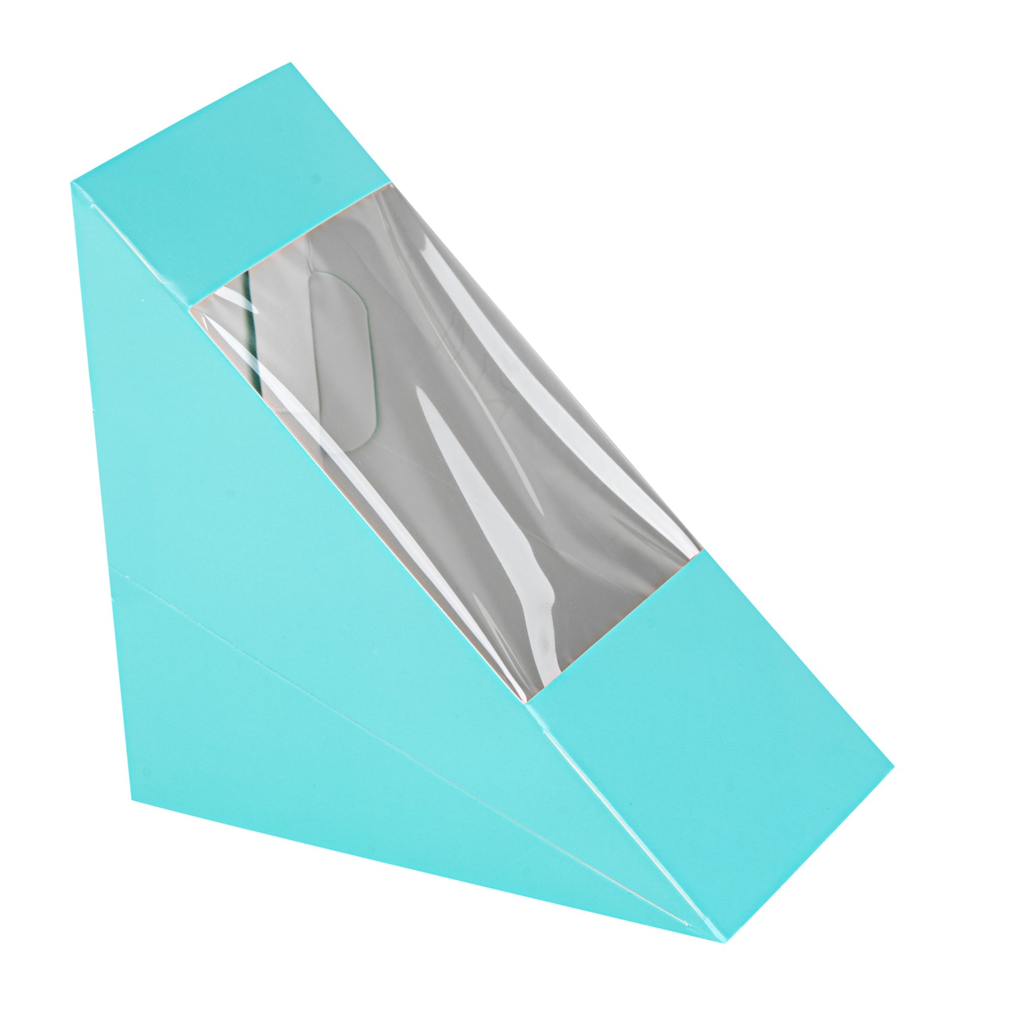Cafe Vision Triangle Turquoise Paper Medium Sandwich Box - 4 3/4" x 4 3/4" x 2 3/4" - 25 count box