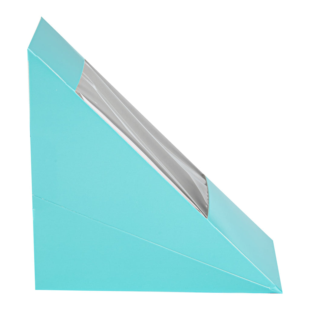 Cafe Vision Triangle Turquoise Paper Medium Sandwich Box - 4 3/4" x 4 3/4" x 2 3/4" - 25 count box