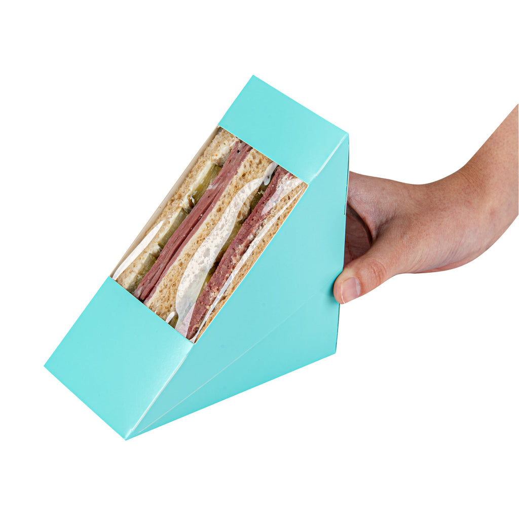 Cafe Vision Triangle Turquoise Paper Medium Sandwich Box - 4 3/4" x 4 3/4" x 2 3/4" - 200 count box
