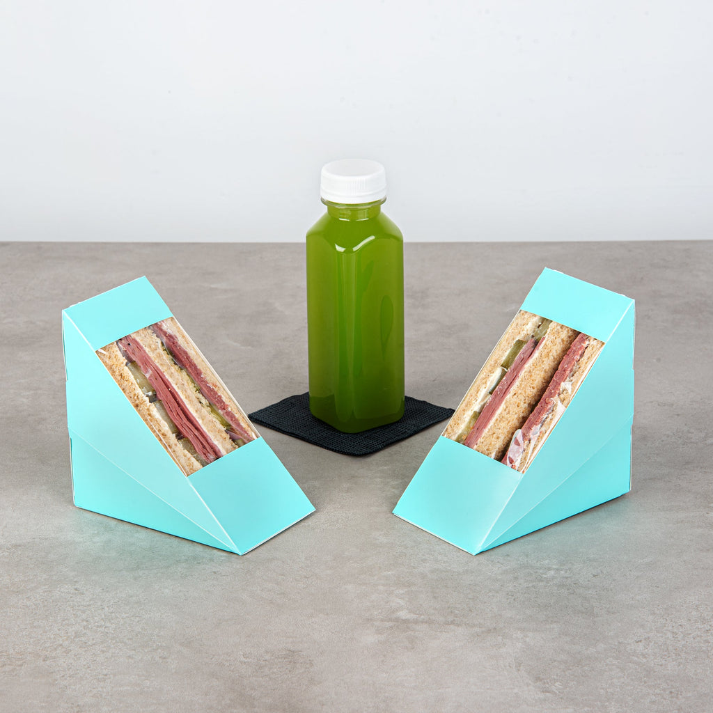 Cafe Vision Triangle Turquoise Paper Medium Sandwich Box - 4 3/4" x 4 3/4" x 2 3/4" - 200 count box