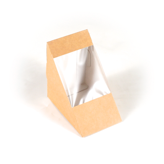 Cafe Vision Triangle Kraft Paper Large Sandwich Box - 4 3/4" x 4 3/4" x 3 1/4" - 25 count box