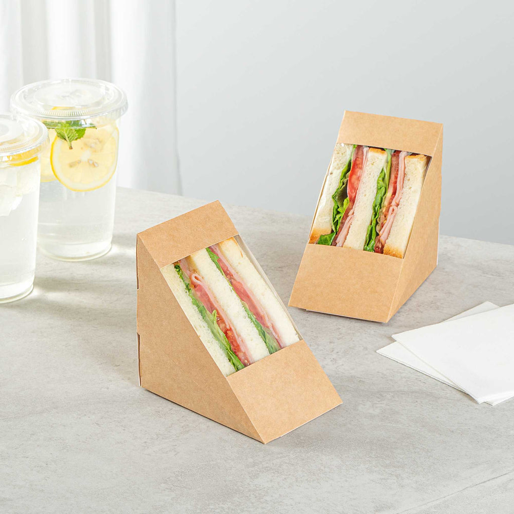 Cafe Vision Triangle Kraft Paper Large Sandwich Box - 4 3/4" x 4 3/4" x 3 1/4" - 200 count box