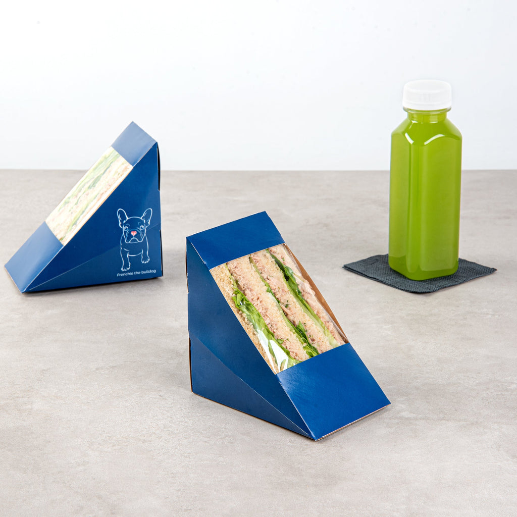 Cafe Vision Triangle Frenchie Paper Large Sandwich Box - 4 3/4" x 4 3/4" x 3 1/4" - 25 count box