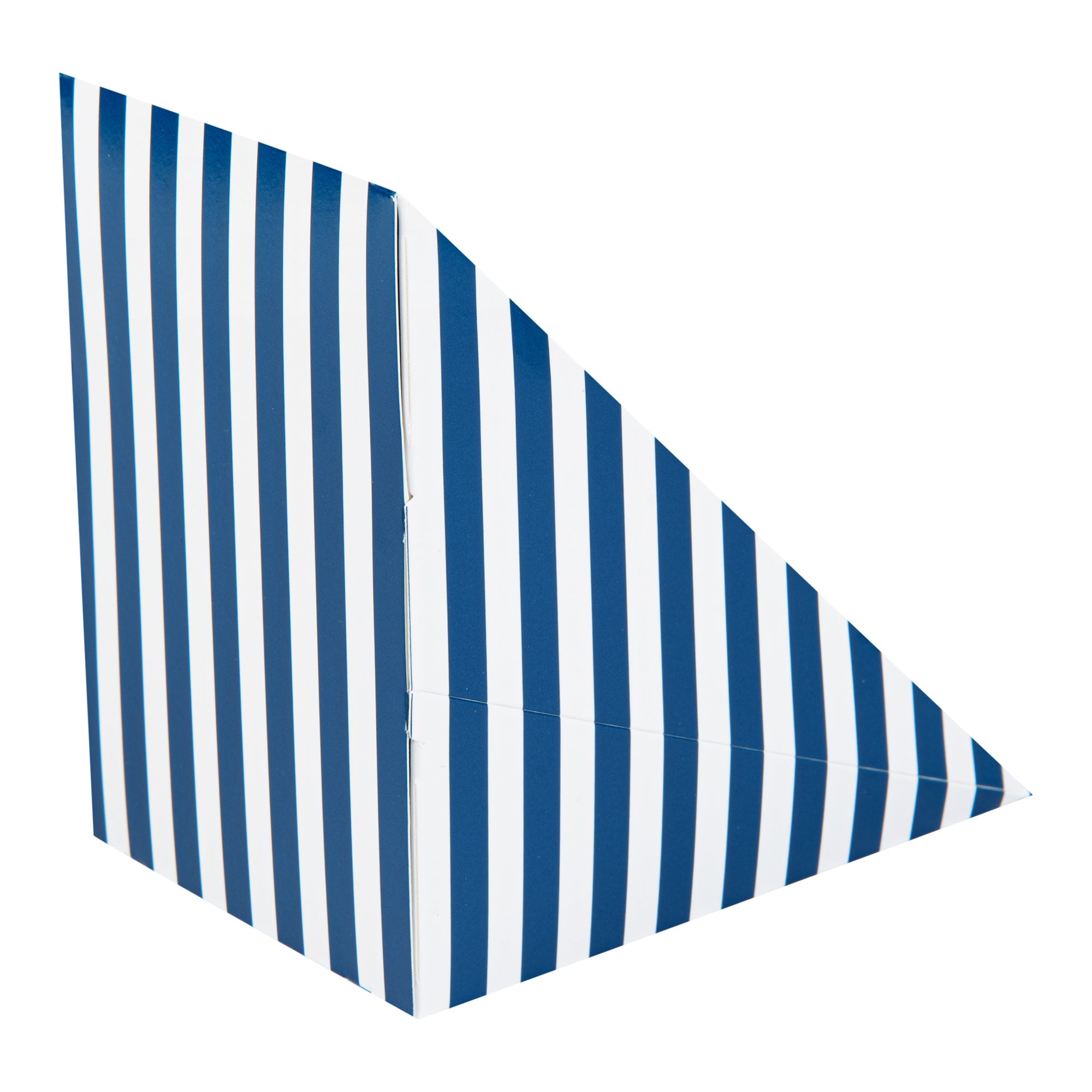 Cafe Vision Triangle Blue and White Stripe Paper Large Sandwich Box - 4 3/4" x 4 3/4" x 3 1/4" - 200 count box