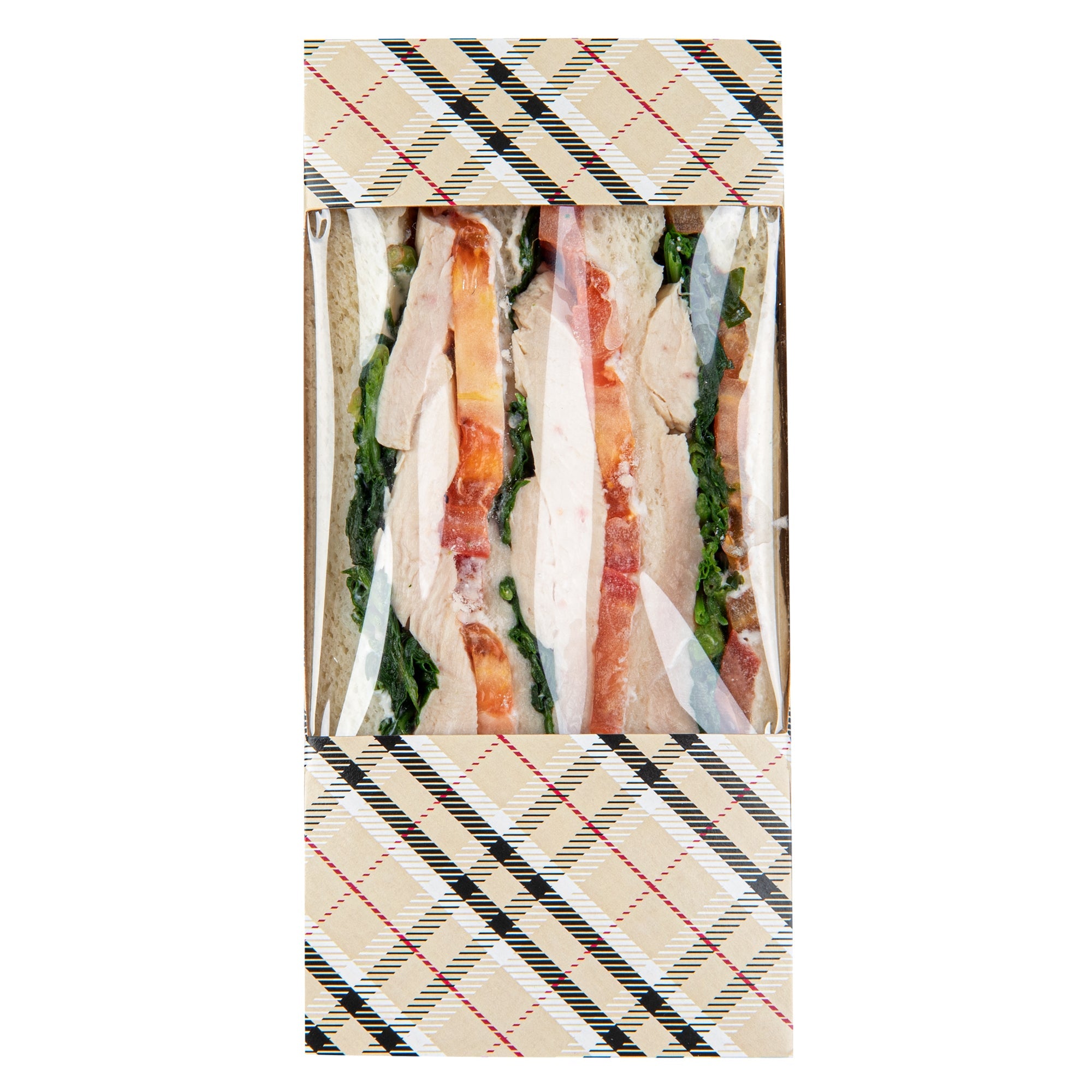 Cafe Vision Triangle Plaid Paper Large Sandwich Box - 4 3/4" x 4 3/4" x 3 1/4" - 25 count box