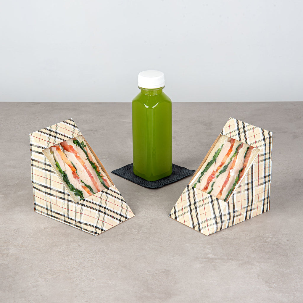 Cafe Vision Triangle Plaid Paper Large Sandwich Box - 4 3/4" x 4 3/4" x 3 1/4" - 25 count box