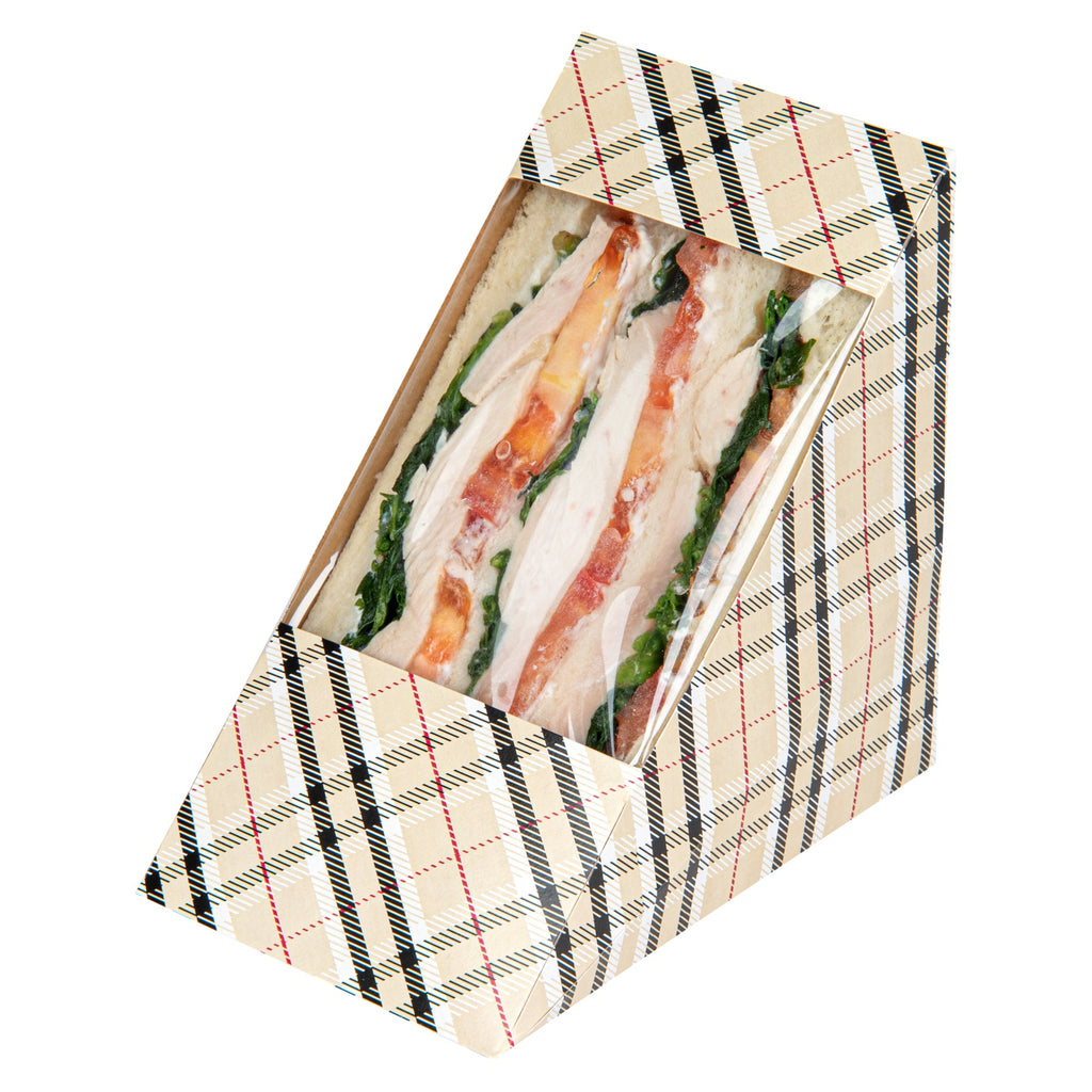 Cafe Vision Triangle Plaid Paper Large Sandwich Box - 4 3/4" x 4 3/4" x 3 1/4" - 200 count box